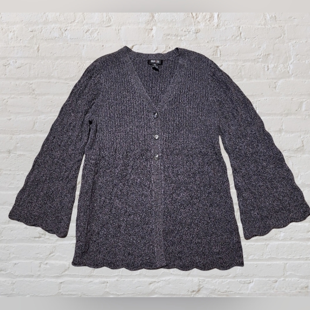 Style & Co. Gray & Black marled sweater, sweetheart cardigan, bell sleeve PXL/L